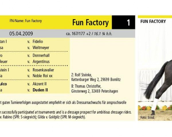 Dressurpferd Fun Factory 2 (Hannoveraner, 2009, von Fürst Nymphenburg)